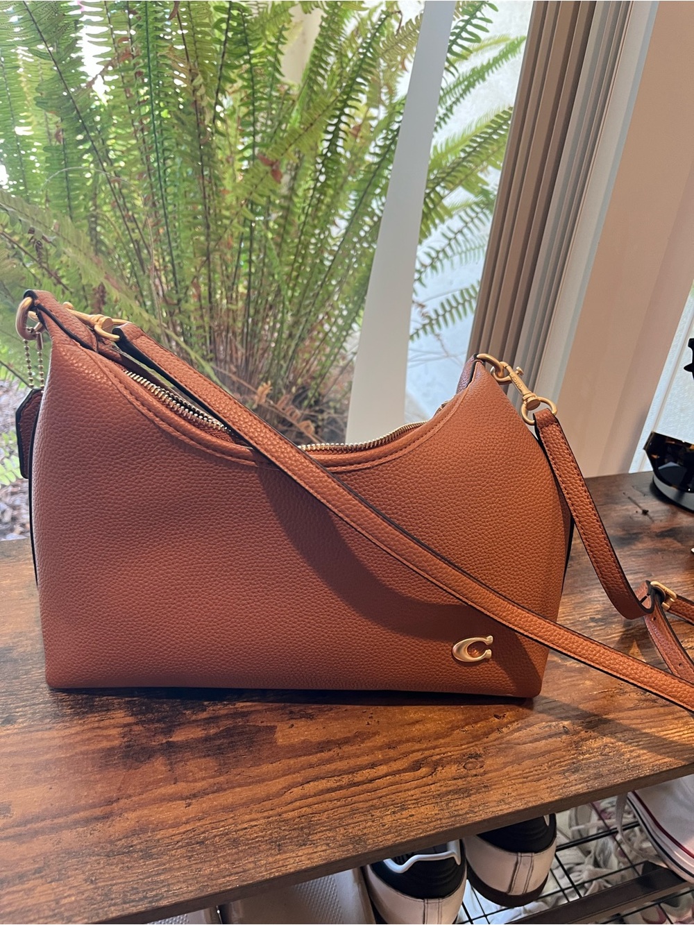 Coach Pebbled Leather Shoulder Bag in Saddle